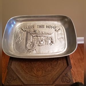 Vintage Pewtarex 8' bread plate, Bless This Home. 9' long